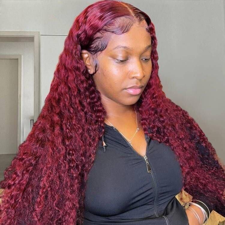 99j Burgundy Red Deep Wave 13X4 Lace Front Wig High 200% Density