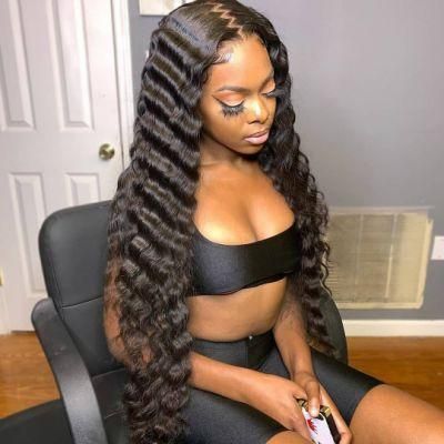 Kbeth Natural Black Color Cuticle Aligned Unprocessed Virgin Human Hair Deep Wave Long China Lace Frontal Wig Wholesale