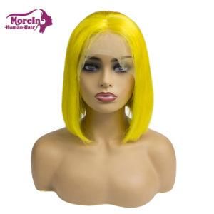 Morein Yellow Straight Human Hair Short Cut Lace Front 180 Density Bob Wig