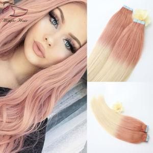 Tape Human Hair Extensions Brazilian Ombre Color Red/613# PU Hair Extension