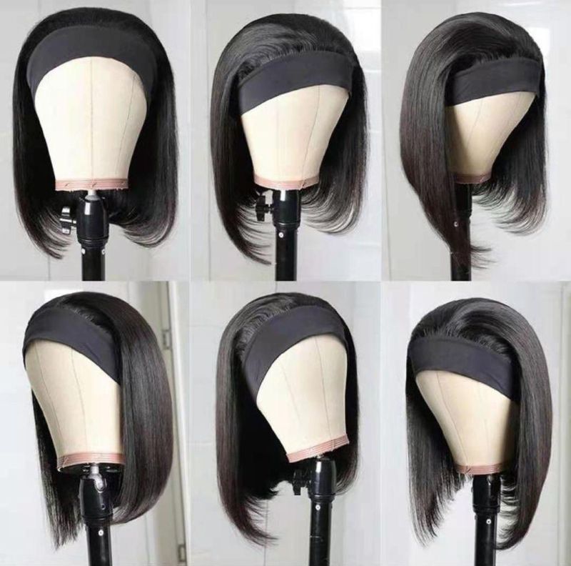 Cheaper 100% Brazilian Hair Wig Headband Curly Wigs with Bangs