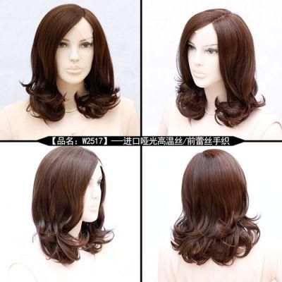 Shoulder Length Wavy Brown Lace Front Synthetic Wig Natural Look Ombre Color