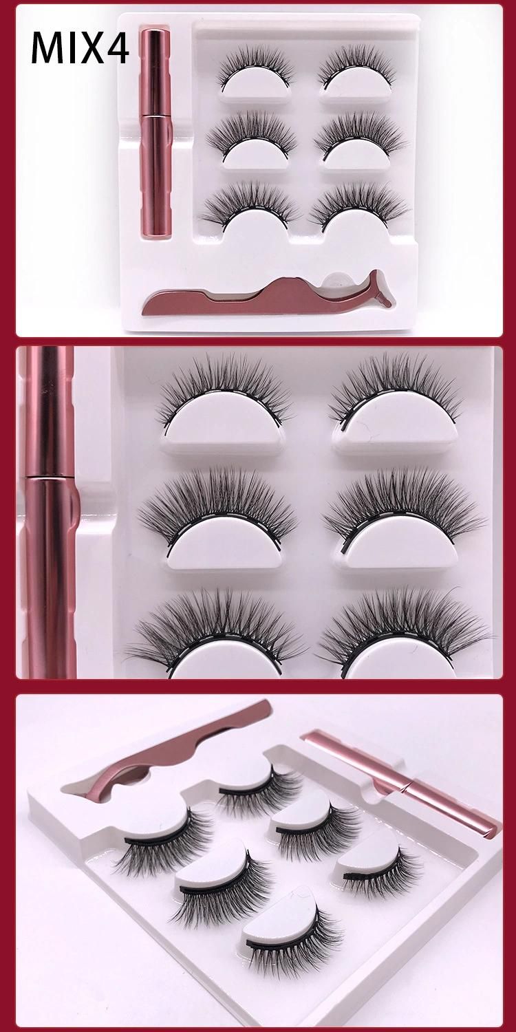 3 Pairs False Eyelashes Set of Magnetic Eyelashes Waterproof Magnetic Eyeliner and Tweezers Magnet Mink Eyelashes Makeup