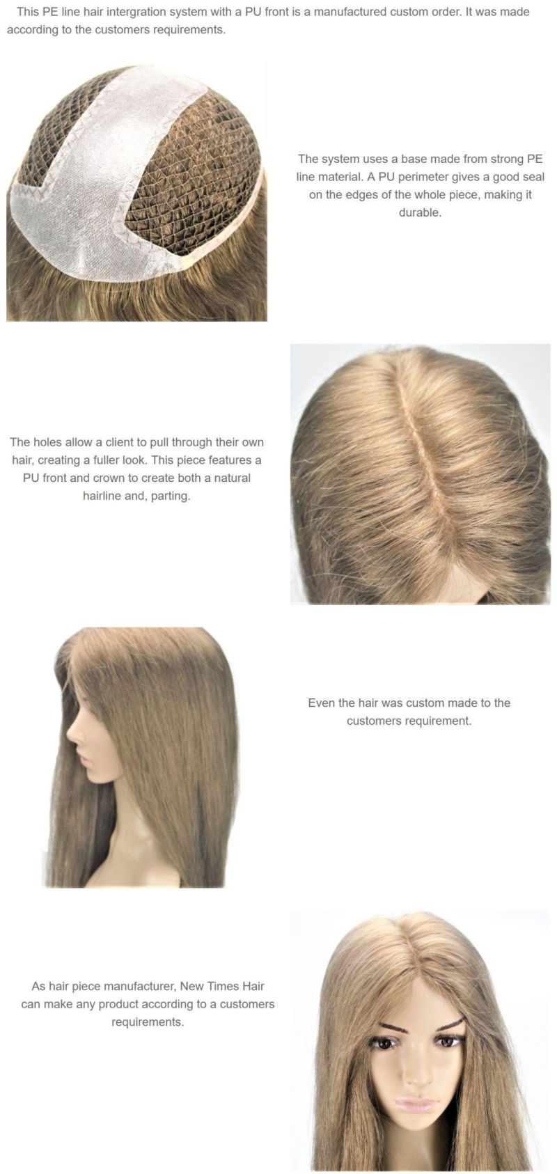 Custom Ladies PE Line Hair Integration System with PU Front