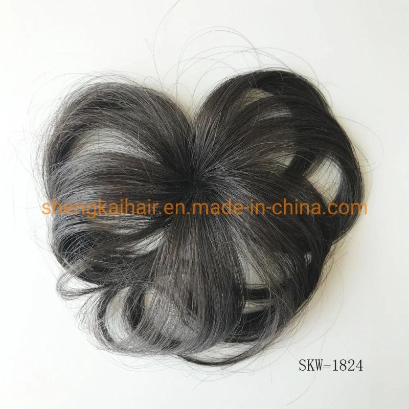 Full Handtied Human Synthetic Mix Crown Topper Hair