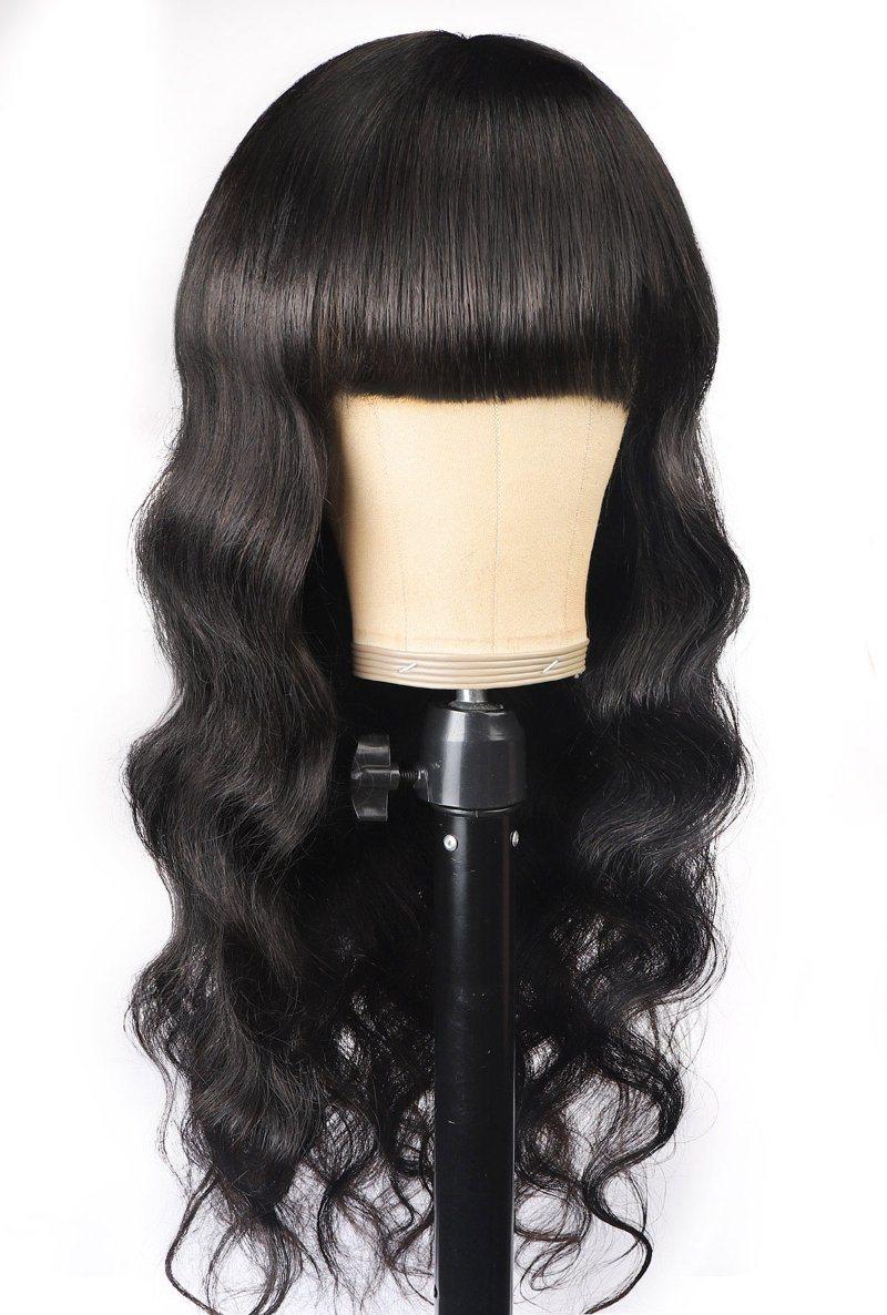 Cheap Wholesale Human Hair Wigs with Bangs Body Wave Virgin Brazilian Hair Machine Made