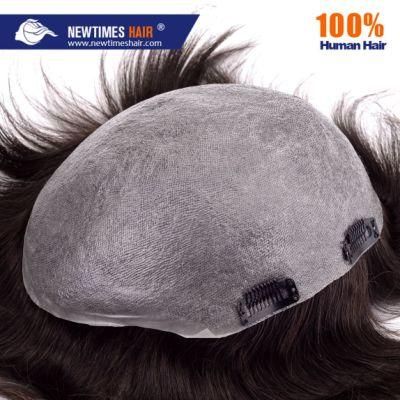 Customized Remy Human Hair Super Thin Skin Base Clip Hairpiece for Men