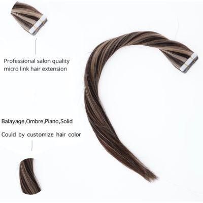 20&prime;&prime; 2.5g/PC Virgin Cuticle 100% Remy Hair Straight Skin Weft Invisible Tape Human Hair