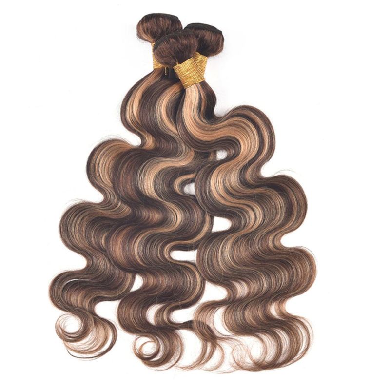 Highlight Colored Brazilian Ombre Hair Bundles with Closure P4/30 Remy Body Wave Human Hair Bundles with Closure 28 Inches