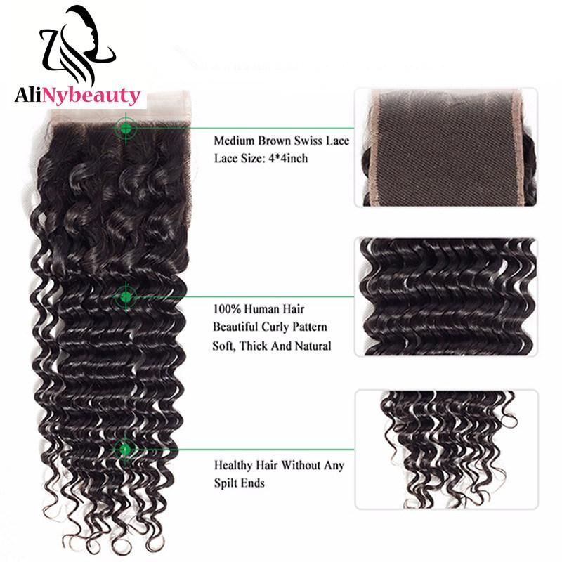 Alinybeauty Brazilian Human Hair Weave Bundles with Lace Closure