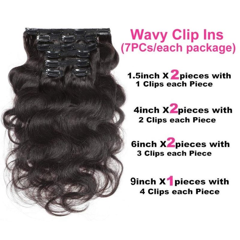Kbeth Human Hair Body Clip in Hair Extensions Body Wave Weave with Double Strong Weft #1b Natural Color High Quality Sexy Remy Human Hair Extension Display