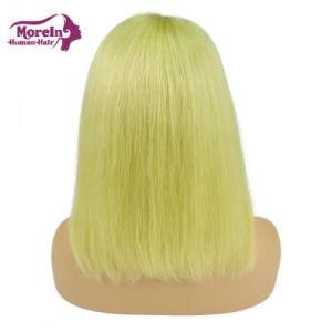 Morein Light Yellow Color Short Bob Wigs Lace Front Virgin Human Hair with Pre-Pluck