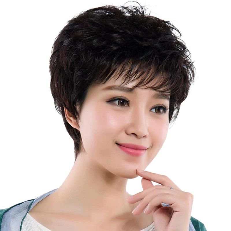 Pixie Wig Female Short Hair Short Straight Hair Fashion Natural Black Hair Headdress Wigs Brazilian Human Hair Wigs