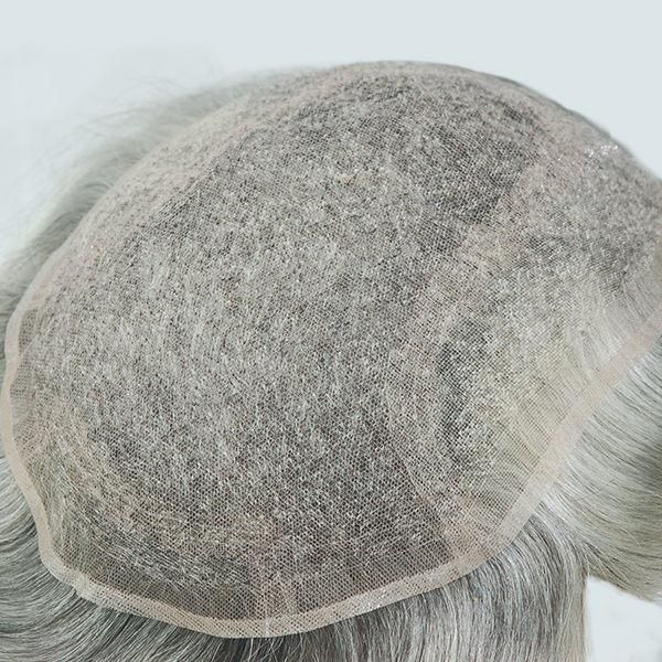 Synthetic Grey Dark Human Hair Men Toupee