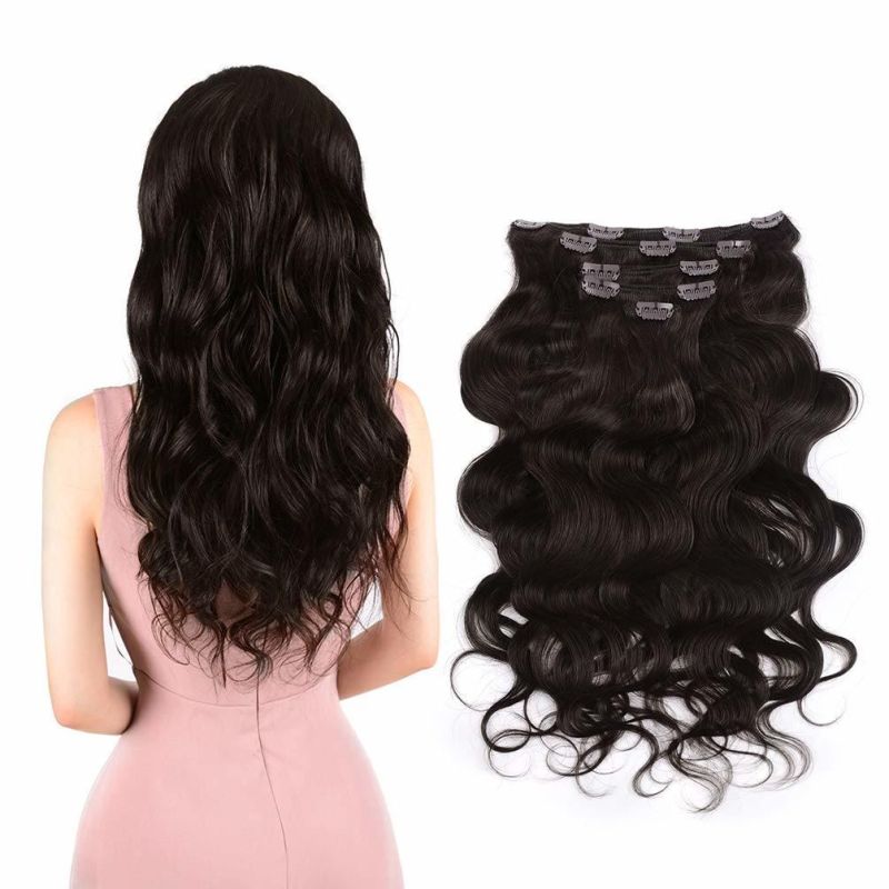 Kbeth Remy Extensions Body Wave for Black Women Hair 5PCS Real Wavy Human Hair Dark Brown Clip in Wavy Human Hair Extension Clip in Wholesale