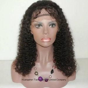 Natural Color Indian Front Lace Human Hair Wig 22&quot; Kinky Curly