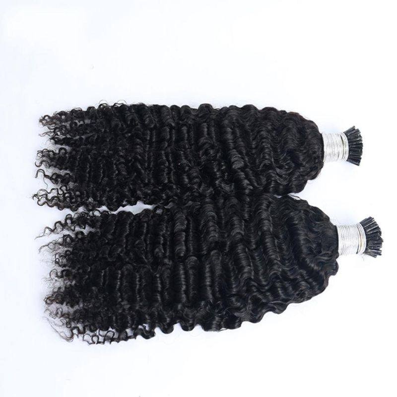 Kinky Curly I-Tip Microlinks Human Hair Extensions Brazilian Virgin Hair Weave Bundles I Tip Hair Extensions