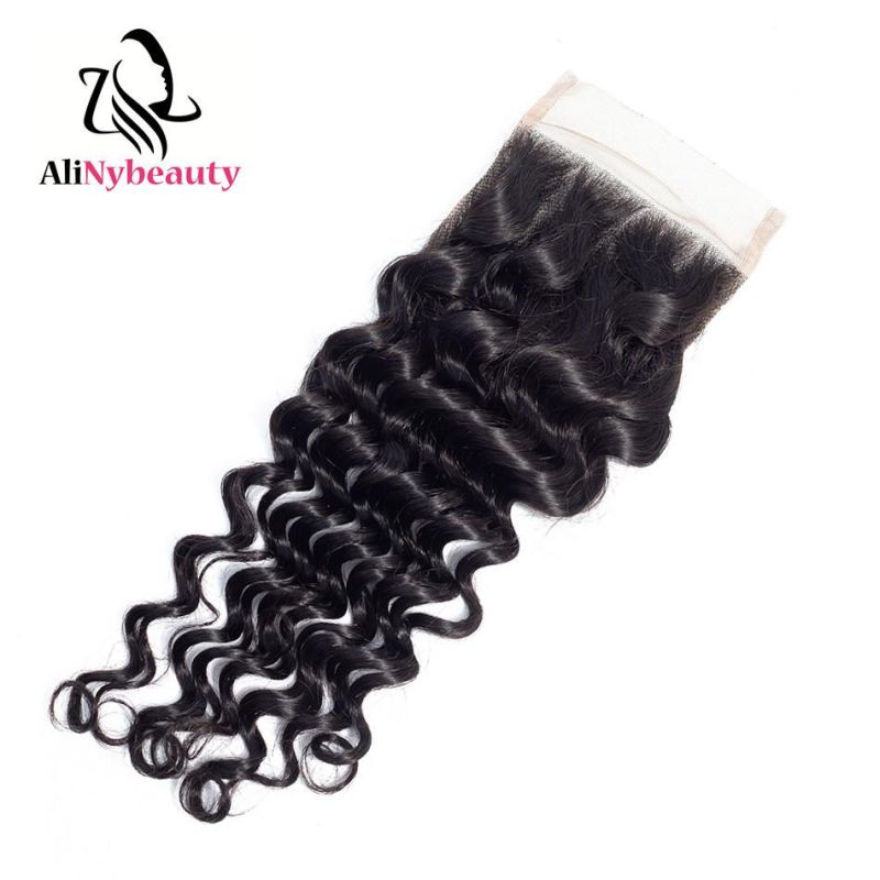 Alinybeauty Wholesale Indian Human Hair 4X4 Deep Wave Lace Closure