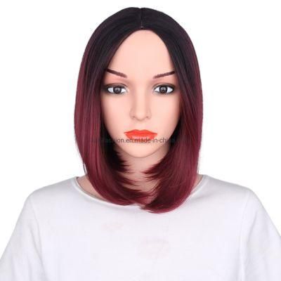 China Hair Wig Two-Tone Black and Red Bob Short Synthetic Wig for Black Women