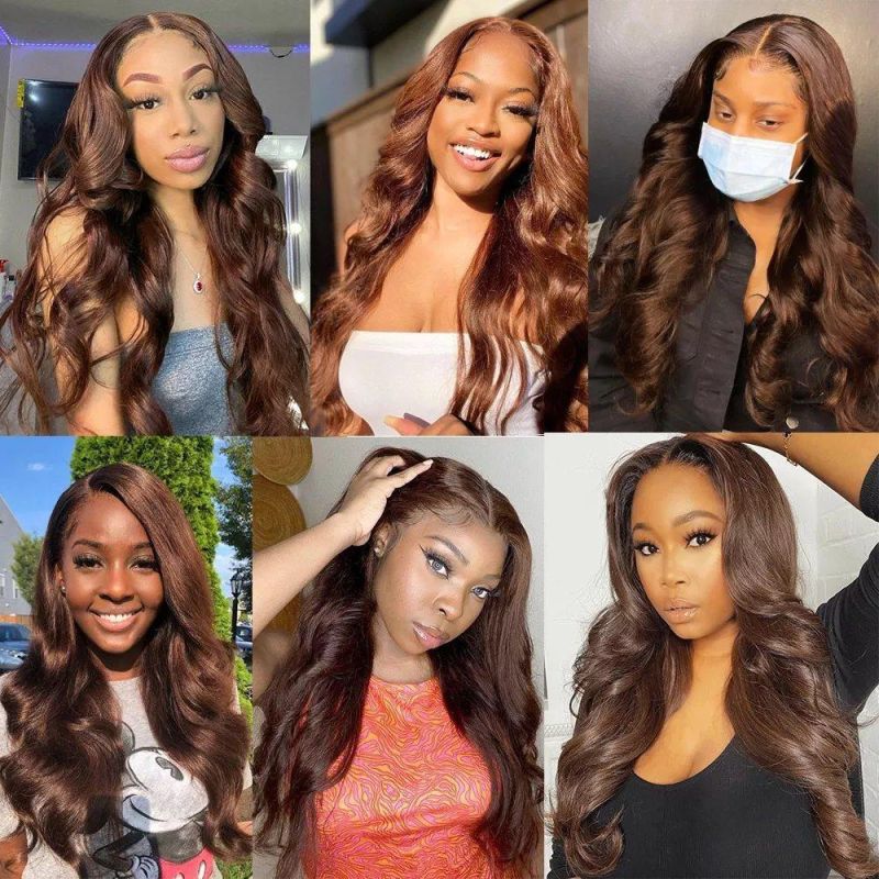 #4 Body Wave Bundles with Lace Frontal Closure Brown Pre Colored Brazilian Body Wave 3/4 Human Hair Bundles with Lace Frontal Closure Remy Hair