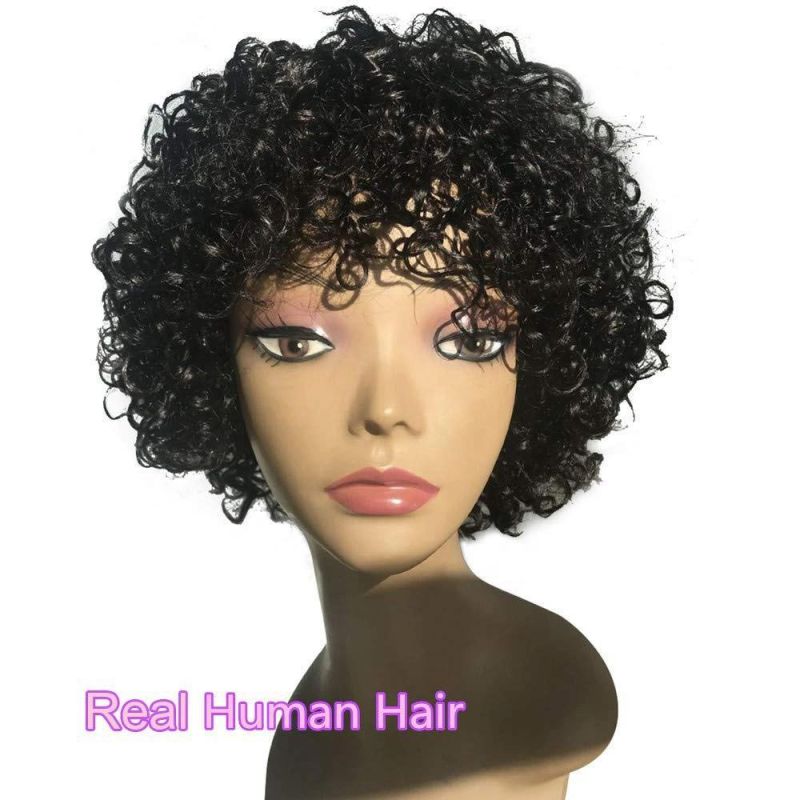 Kbeth Scalp Base Top Full Machine Made Cheap Jerry Mongolian Curly Human Hair Wigs Short Remy Brazilian Pixie Wigs with Bangs