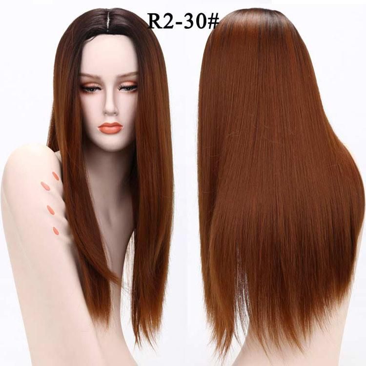 High Quality 24inch Brown Middle Partle Synthetic Long Straight Wigs for Women Wholesale Price