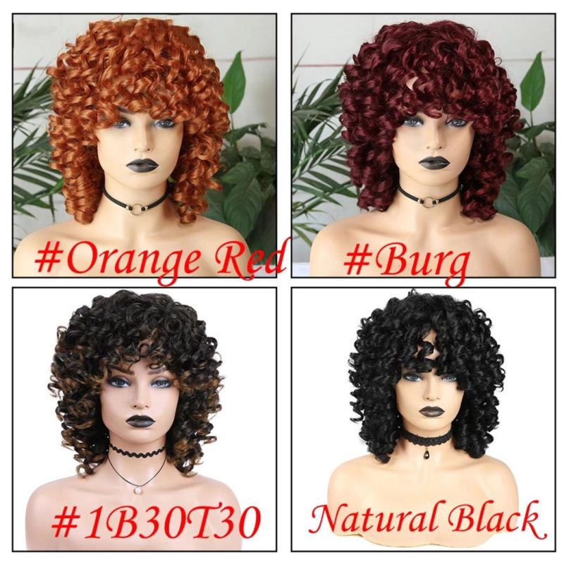 Afro Kinky Curly Wig with Bangs Brazilian Human Hair Wigs for Africa America Black Women