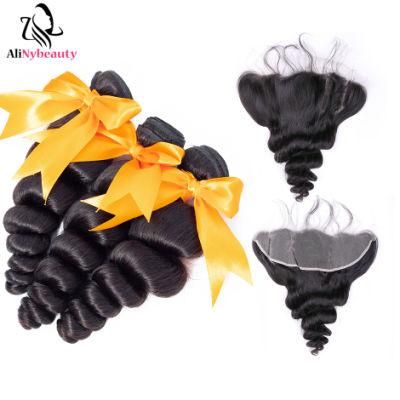 Wholesale Virgin Hair Weave Loose Wave 3 Bundles with Lace Closure Frontal