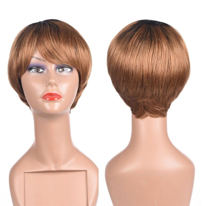 Short Human Hair Pixie Wigs Short Wigs for Lady 10A Brown Human Hair Wig Ombre Color 1b/30