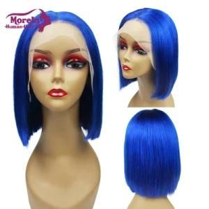 New Blue Color Bob Remy Human Hair Average Size Lace Front Wigs High Quality Indian Hair
