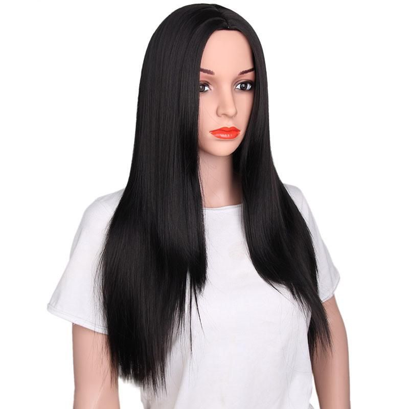 24inch Long Straight Hair Wig Middle Part Heat Resistant Synthetic Fiber Wig for Women