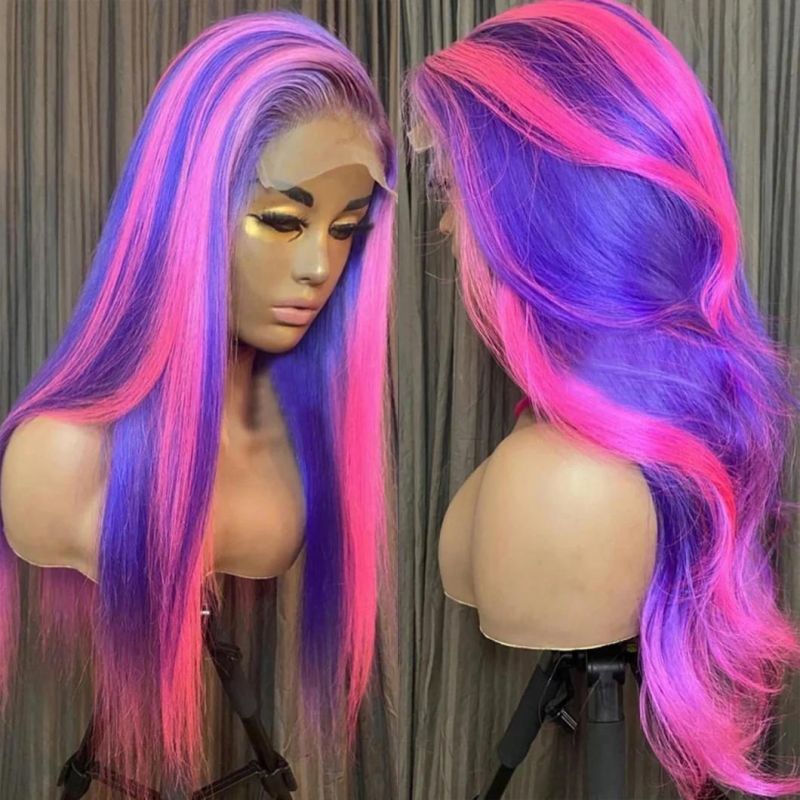 Colored Blonde Pink Purple Highlight Wig Brazilian Human Hair 613 Lace Front Wig Straight Full HD Lace Frontal Wig Ombre Human Hair Wig 30 Inches
