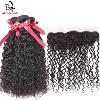 Virgin Human Hair Extensions Water Wave Bundles with Lace Frontal Closure