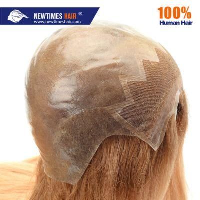 Custom Made Blond Remy Human Hair Replacement System Lace Front Wig 28 Inch for Women