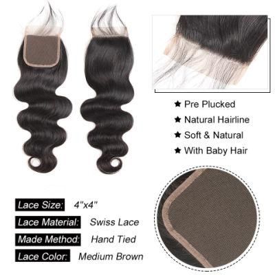 Brazilian Straight Hair Lace Closure 100% Human Hair 4*4 Lace Closure 8-20 Inches Natural Color Remy Hair