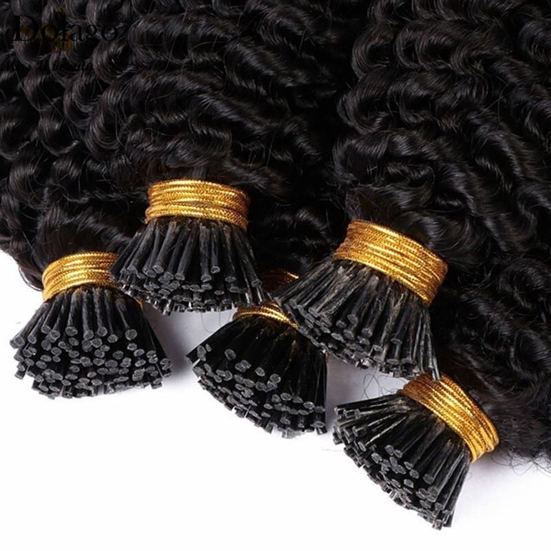 20inch 2PCS/Lot of Afro Kinky Curly Human Hair 4b 4c I Tip Microlinks Brazilian Virgin Hair Extensions Hair Bulk Natural Black Color for Women