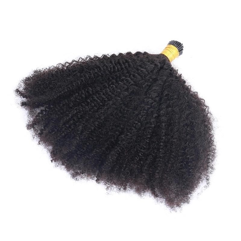 16inch 1PCS/Lot of Afro Kinky Curly Human Hair 4b 4c I Tip Microlinks Brazilian Virgin Hair Extensions Hair Bulk Natural Black Color for Women