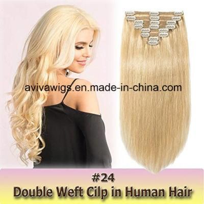 Double Weft Human Hair Extensions 8pieces 20clips for Full Head Set Clip in Human Hair (AV-CH160-20-613)