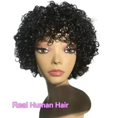 Kbeth Scalp Base Top Full Machine Made Cheap Jerry Mongolian Curly Human Hair Wigs Short Remy Brazilian Pixie Wigs with Bangs