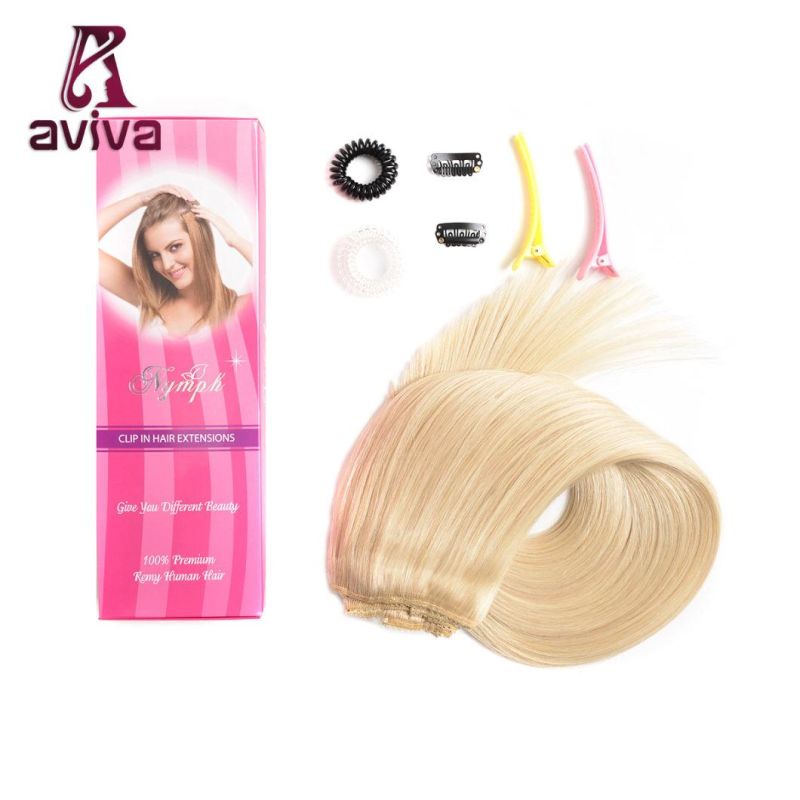 Human Hair Extension Clip in Hair Extensions 7PCS for Full Head (AV-CHL07-14-613)