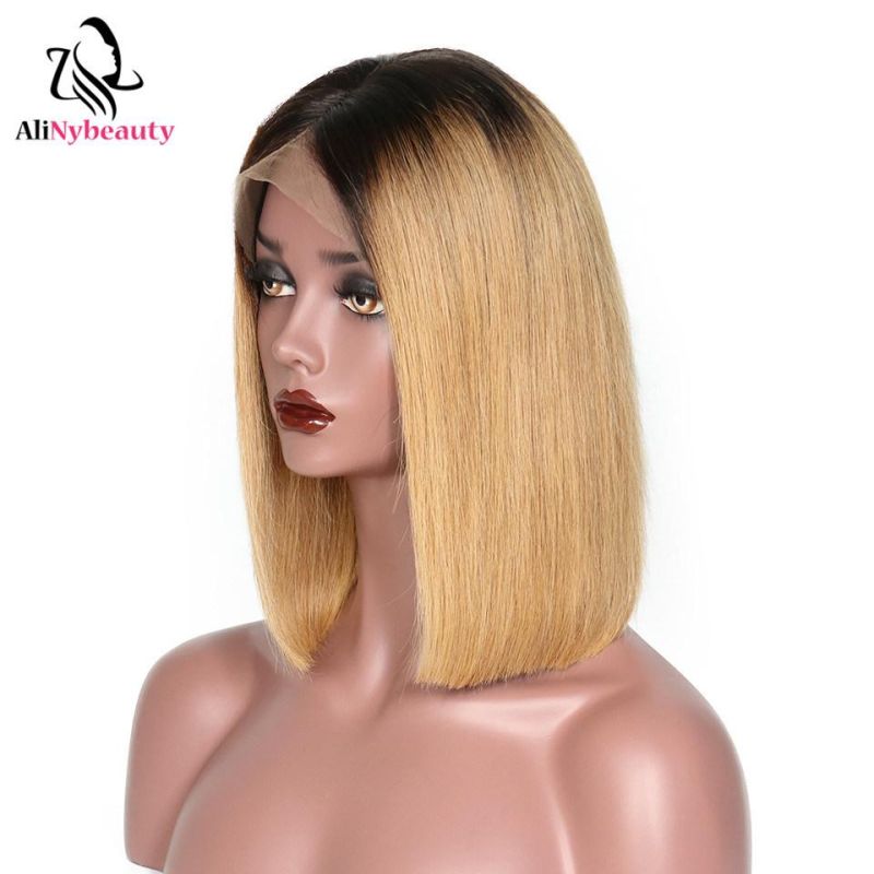 Alinybeauty Short Bob Lace Wig Straight Brazilian Human Hair