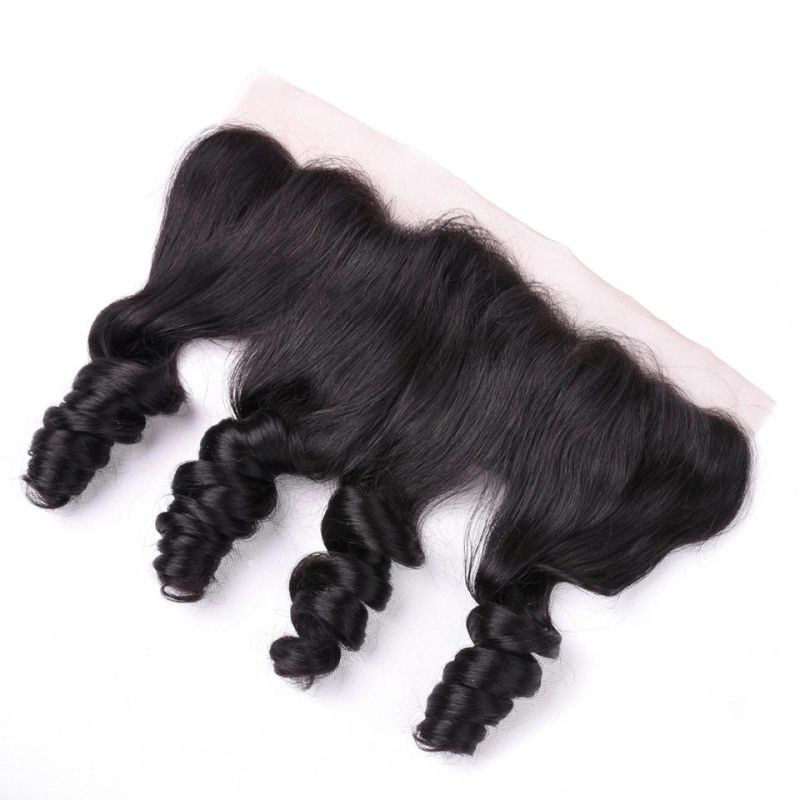 Brazilian Loose Wave Bundles with 13X4 Lace Frontal Remy Human Hair 3 Bundles with Frontal Closure Natural Color Hair Extension for Black Women