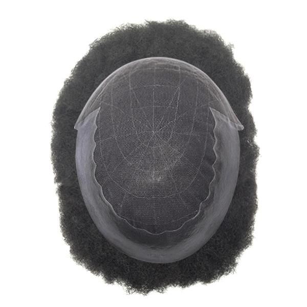 French Lace with PU Sides Afro Curly Hair Replacement Systems for Black Men