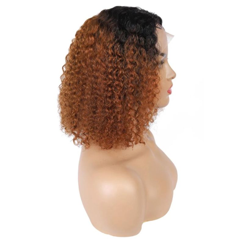Kbeth Human Hair Wigs for Black Women Ombre Brazilian Custom Short Bob Kinky Curly #99j/#27/#350 4A 3c 13*4 Lace Front Human Hair Wig 6"-14" 150% Density Remy
