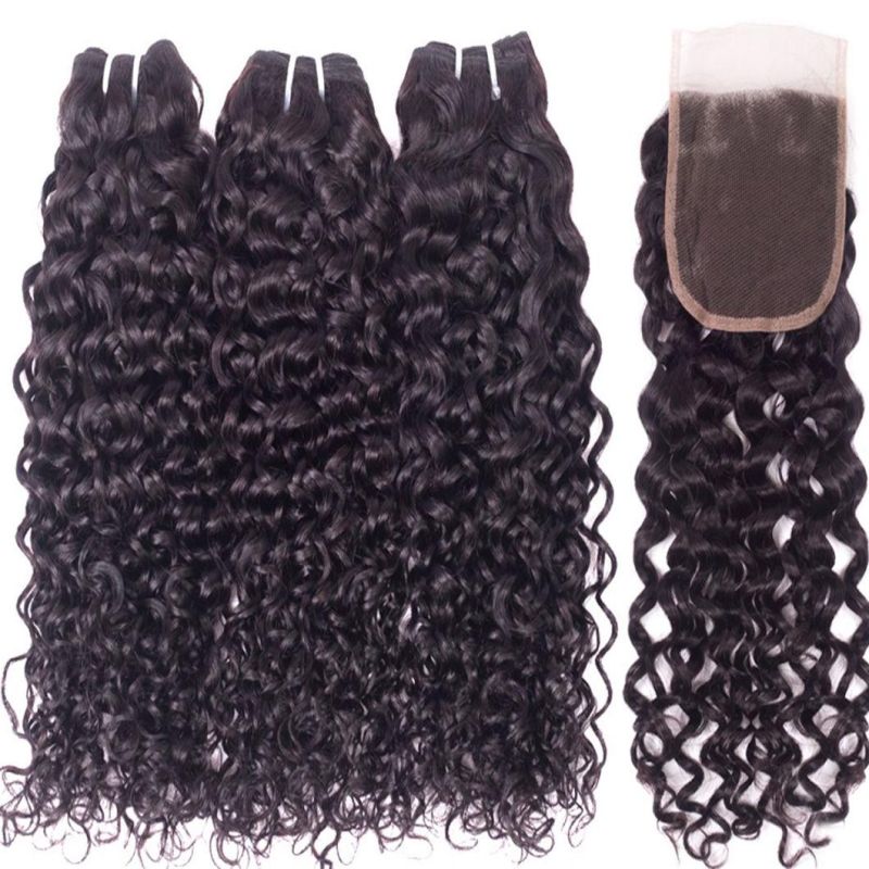 High Quality Water Wave Bundles with Closure Human Hair Bundles with Closure Brazilian Hair Weave Bundles with Closure