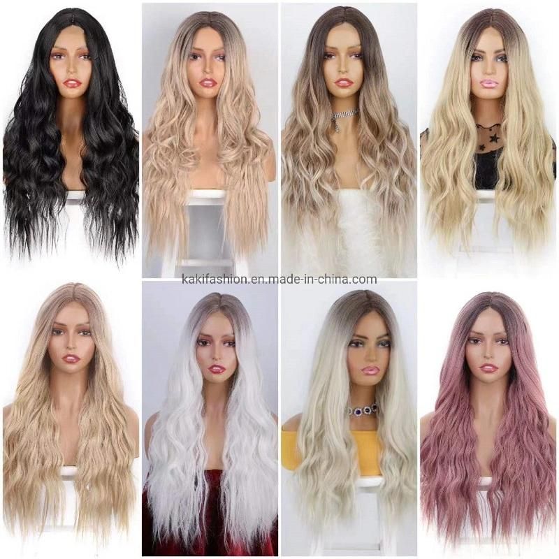 Kaki Hair Wholesale Cheap Vendor Ombre Blonde Long Body Wavy Wigs Swiss Lace Wigs Synthetic Hair Wigs for Black Women