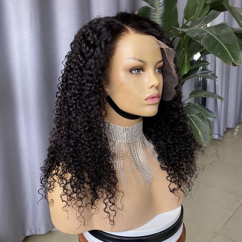 100% Human Hair Curly HD Lace Frontal Wig Brazilian Hair Transparent Swiss Lace Natural Black Short 1 Piece 10A Grade