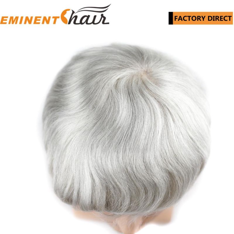 Grey Human Hair Men′s Hair Replacement System Toupee