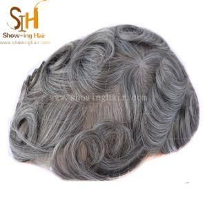 Stock Human Hair Gray Hair Swiss Lace Toupee for Men