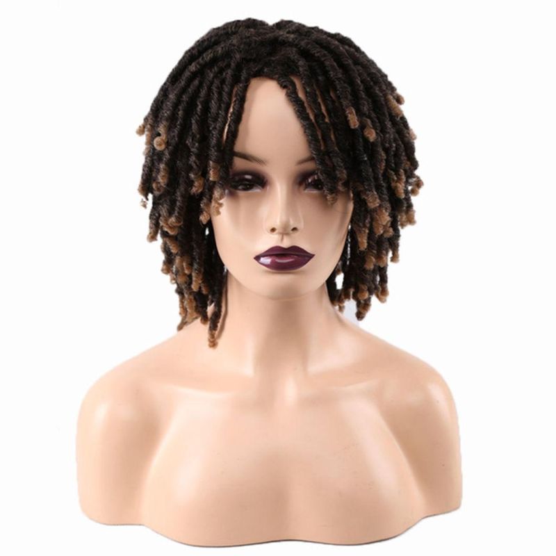 Dreadlock Short Twist Curly Wig Ombre Brown for Black Women and Men Afro Synthetic Crochet Hair Faux Locs Braid Wigs